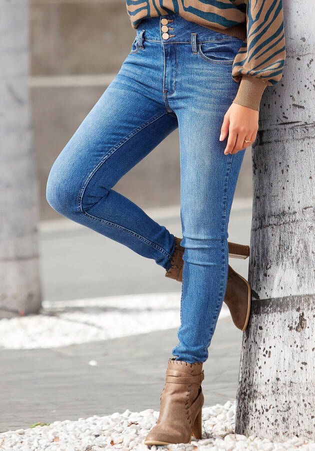 Lascana High-waist jeans met goudkleurige knopen
