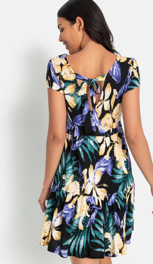 Lascana Jerseyjurk met alloverprint en ruguitsnijding t-shirt-jurk zomerjurk