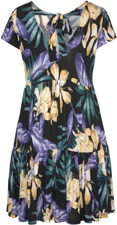 Lascana Jerseyjurk met alloverprint en ruguitsnijding t-shirt-jurk zomerjurk