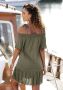 Lascana off shoulder strandjurk donkergroen - Thumbnail 5