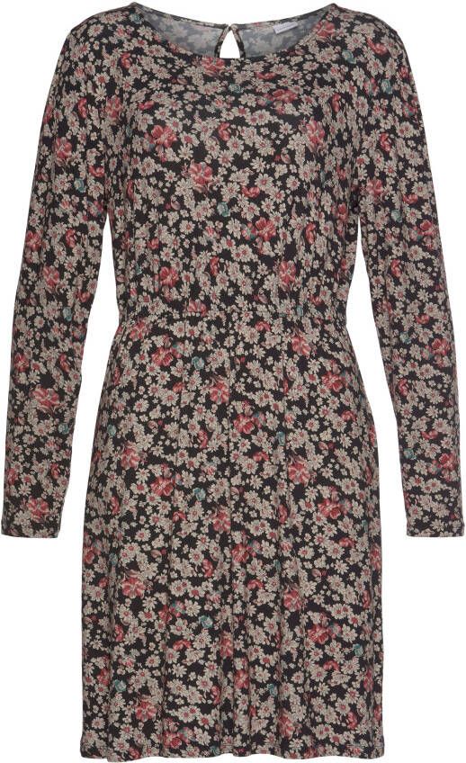 Lascana Jerseyjurk met bloemenprint en lange mouwen mini jurk zomerjurk