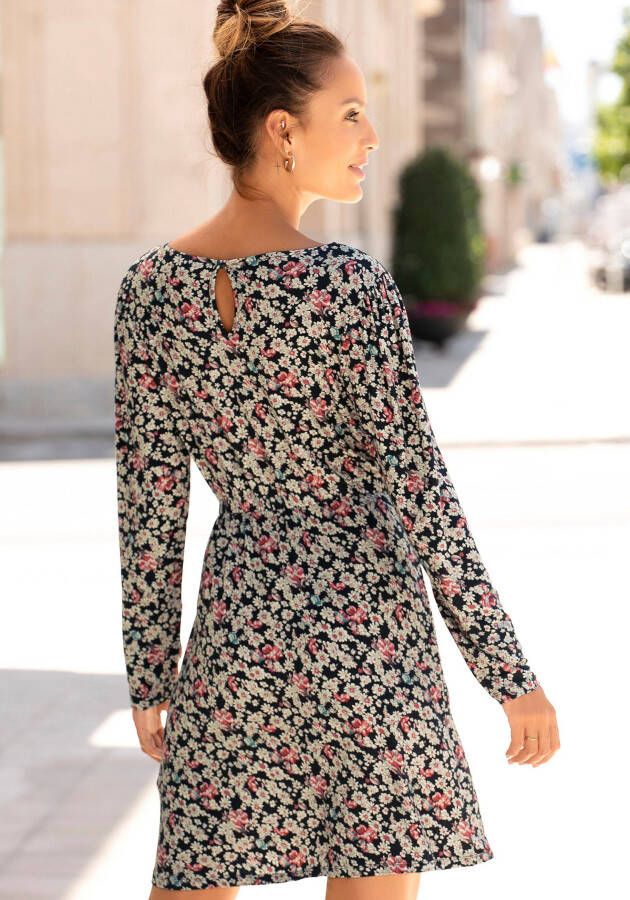 Lascana Jerseyjurk met bloemenprint en lange mouwen mini jurk zomerjurk
