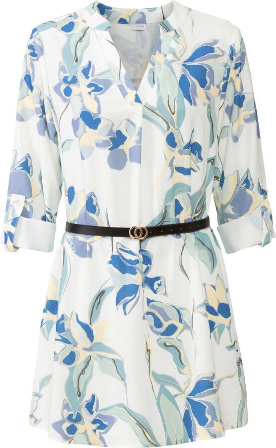 Lascana Lange blouse van kreukstof met bloemenprint blousejurk (Met riem in leer-look)