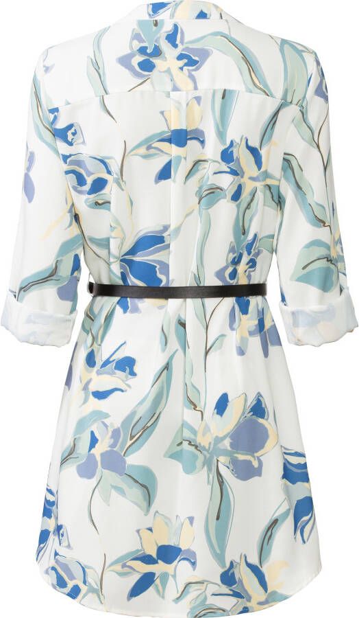Lascana Lange blouse van kreukstof met bloemenprint blousejurk (Met riem in leer-look)