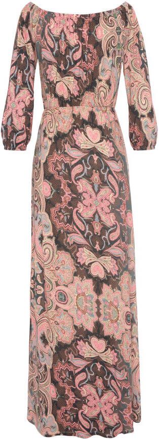 Lascana Maxi-jurk met cut-outs bij de hals zomerjurk met all-over print lange mouwen