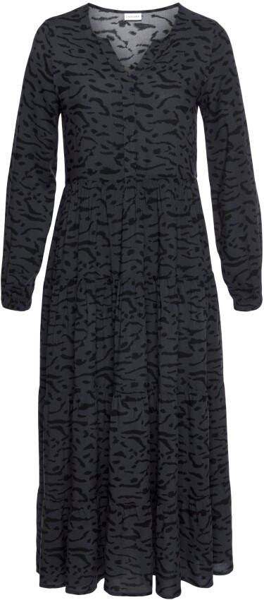 Lascana Maxi-jurk met all-over print en volants lange mouwen jurk met print casual-chic