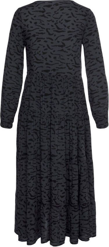 Lascana Maxi-jurk met all-over print en volants lange mouwen jurk met print casual-chic