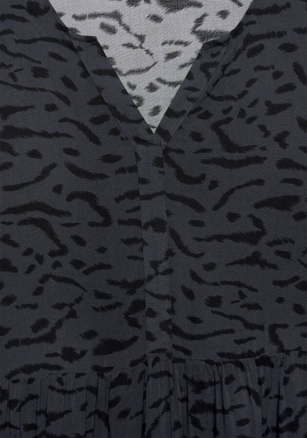 Lascana Maxi-jurk met all-over print en volants lange mouwen jurk met print casual-chic