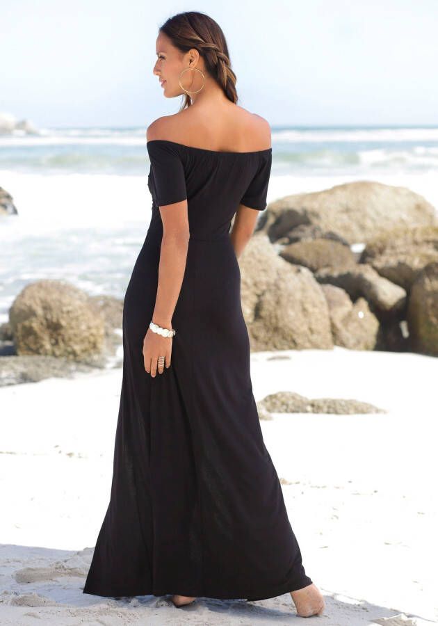 Lascana Maxi-jurk met lange splits en carmen-halslijn off-the-shoulder basic