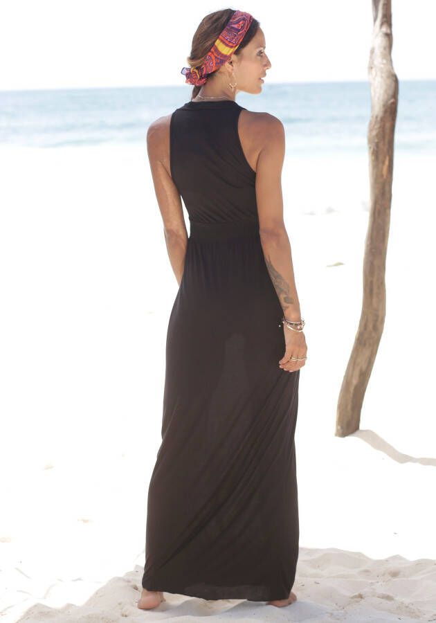 Lascana Maxi-jurk met verstelbare halslijn en gesmokte taille zomerjurk basic