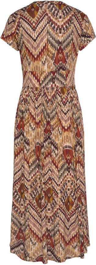 Lascana Midi-jurk met etnische print en rits aan de voorkant zomerjurk strandjurk