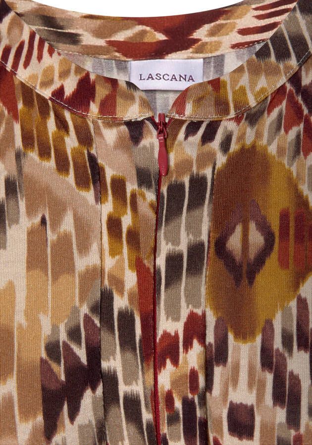 Lascana Midi-jurk met etnische print en rits aan de voorkant zomerjurk strandjurk
