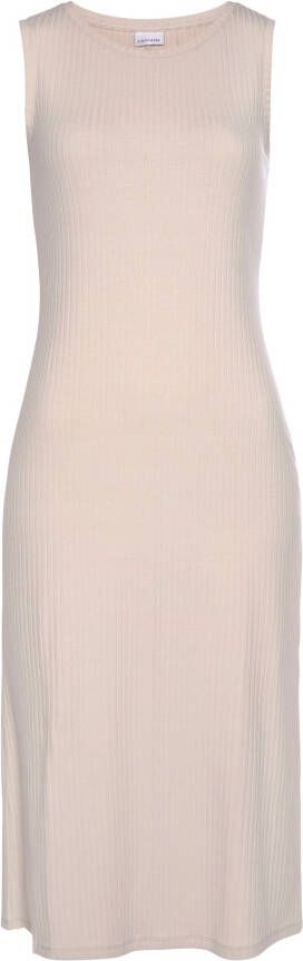 Lascana Midi-jurk van geribde stof nauwsluitende pasvorm zomerjurk basic