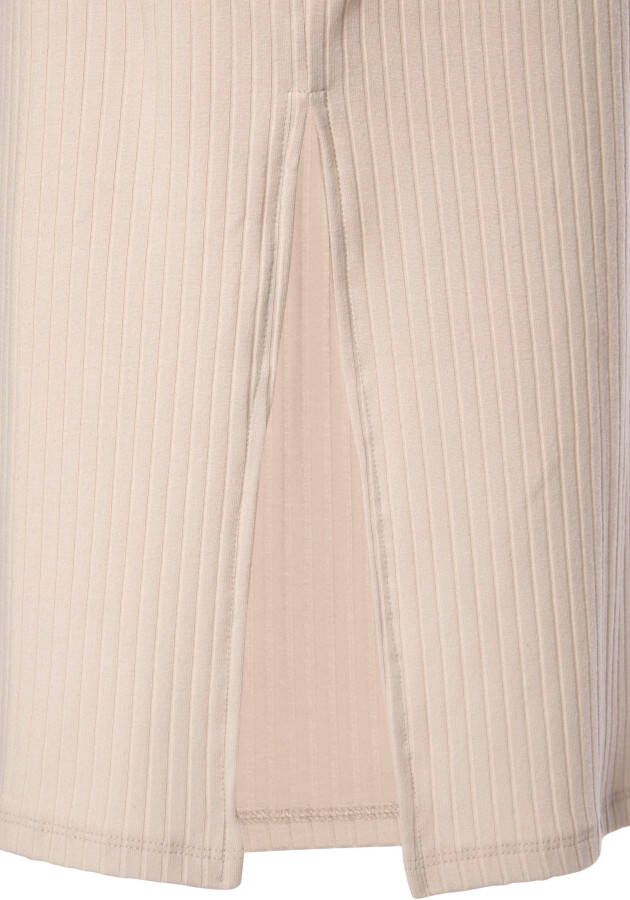 Lascana Midi-jurk van geribde stof wikkeljurk met split casual-chic (Met een bindceintuur)