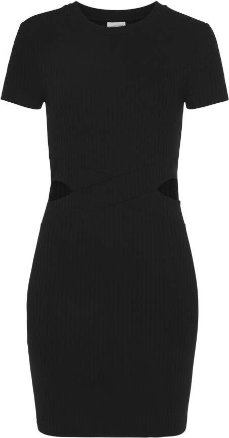 Lascana Mini-jurk van zachte geribde stof met cut-outs zomerjurk elegant basic