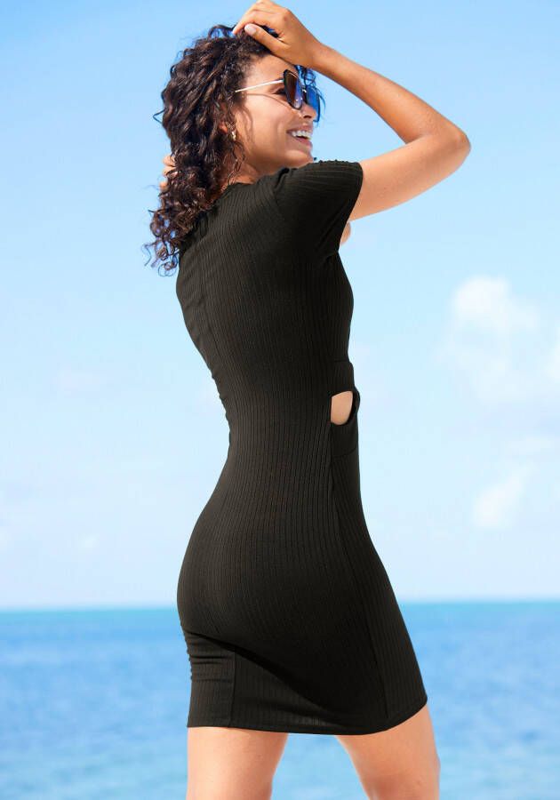 Lascana Mini-jurk van zachte geribde stof met cut-outs zomerjurk elegant basic