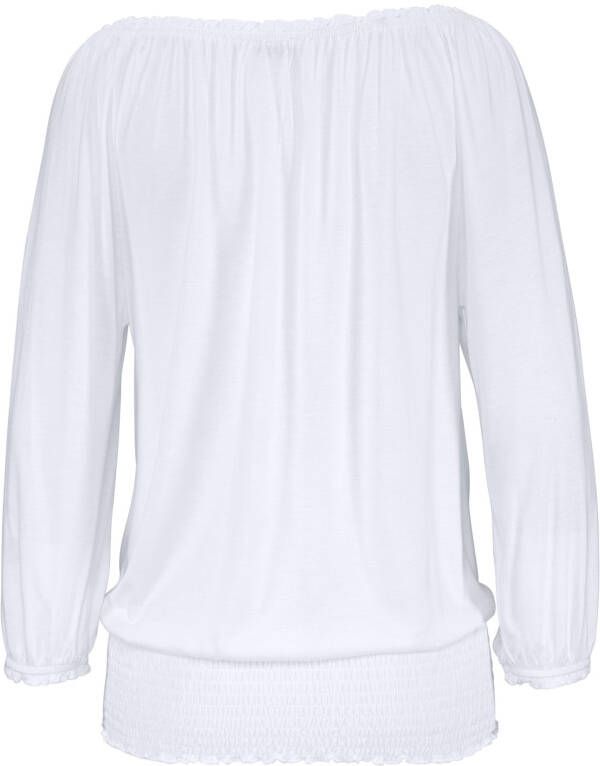 Lascana Shirt met carmenhals met 3 4-mouwen overhemdblouse met striklint en elastische tailleband