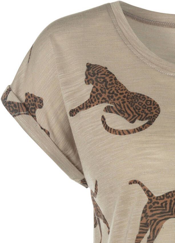 Lascana Shirt met korte mouwen met luipaardmotief t-shirt voor dames losse pasvorm casual-chic