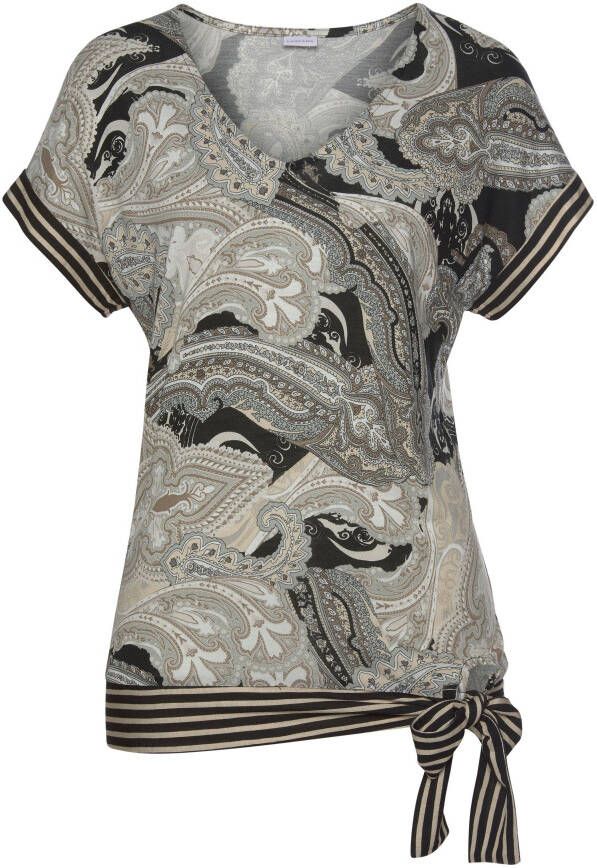 Lascana Shirt met korte mouwen met paisley print en strikdetail v-hals overhemdblouse