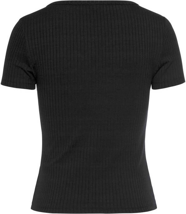 Lascana Shirt met korte mouwen van geribde stof met decoratieve knoopsluiting t-shirt v-hals