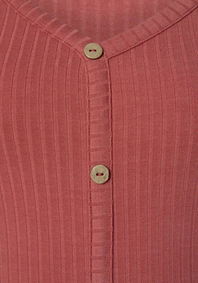 Lascana Shirt met korte mouwen van geribde stof met decoratieve knoopsluiting t-shirt v-hals