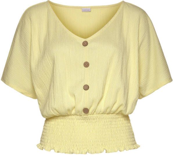 Lascana Shirt met V-hals met brede gesmokte zoom en kraag overhemdblouse zomers