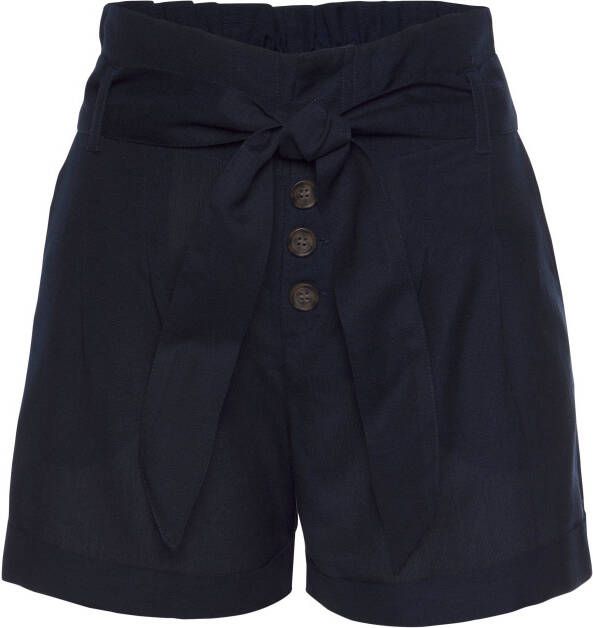 Lascana Short in een casual linnen look korte broek linnen broek (Met een bindceintuur)