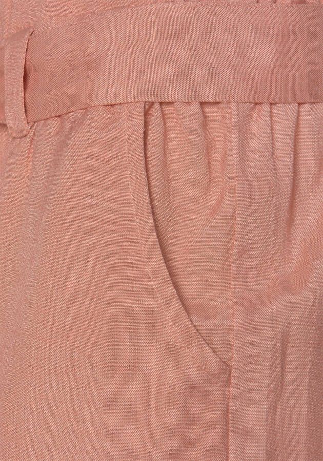 Lascana Short met paperbag stijl in mix van linnen korte broek linnen broek (Met een bindceintuur)