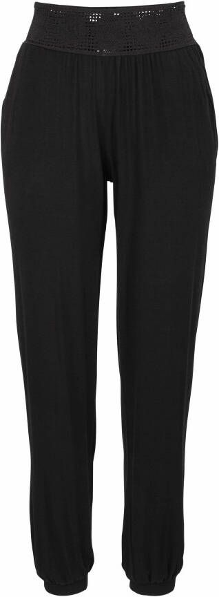 Lascana Strandbroek met gehaakte tailleband en zakken jersey broek elastisch comfortabel