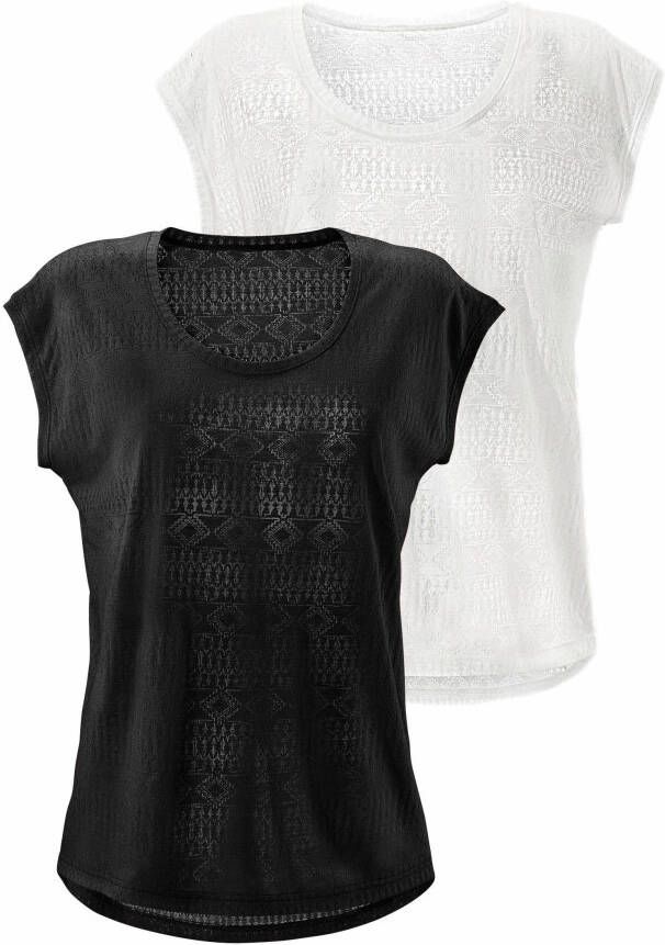 Lascana T-shirt Etskantkwaliteit met iets transparant etno-design (Set van 2)
