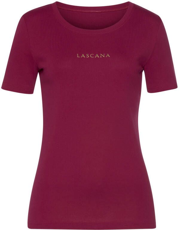 Lascana T-shirt met goudkleurige logoprint (Set van 2)