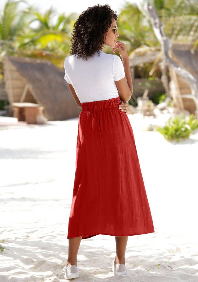 Lascana Zomerrok halflange rok van mix van linnen met knoopsluiting midi rok linnen rok