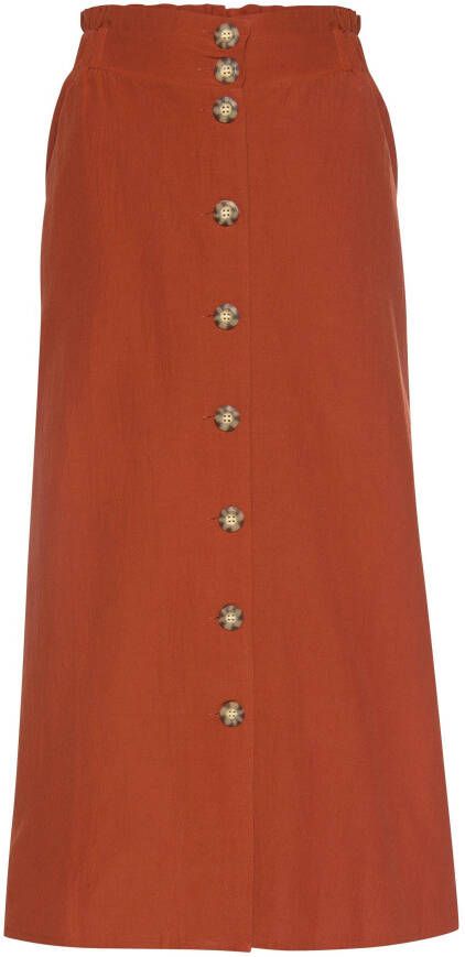 Lascana Zomerrok halflange rok van mix van linnen met knoopsluiting midi rok linnen rok