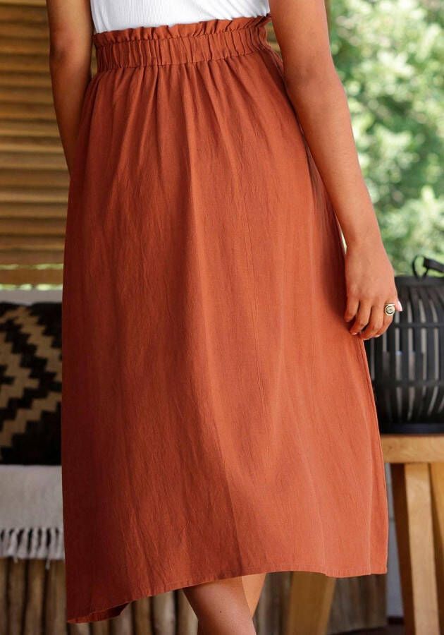 Lascana Zomerrok halflange rok van mix van linnen met knoopsluiting midi rok linnen rok
