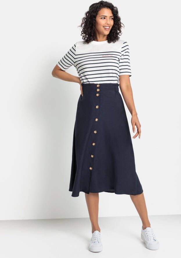 Lascana Zomerrok halflange rok van mix van linnen met knoopsluiting midi rok linnen rok