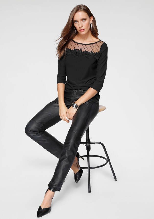Laura Scott Shirt met ronde hals 3 4-mouw figuurgetailleerde snit