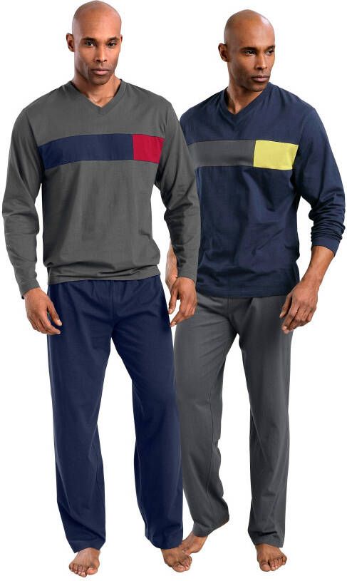 le jogger Pyjama met colourblock-inzetten (4-delig Set van 2)