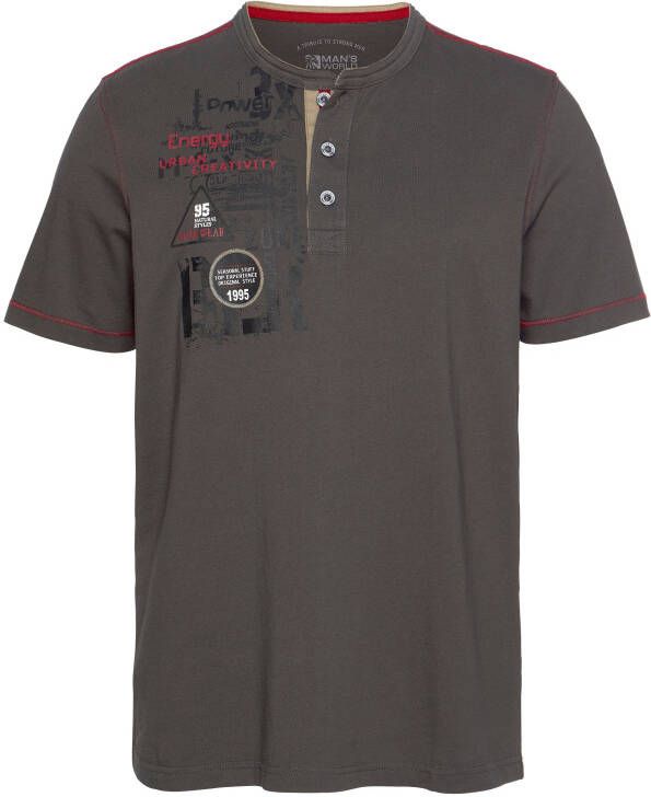 Man's World Henleyshirt Korte mouwen casual pasvorm bedrukt ronde hals casual