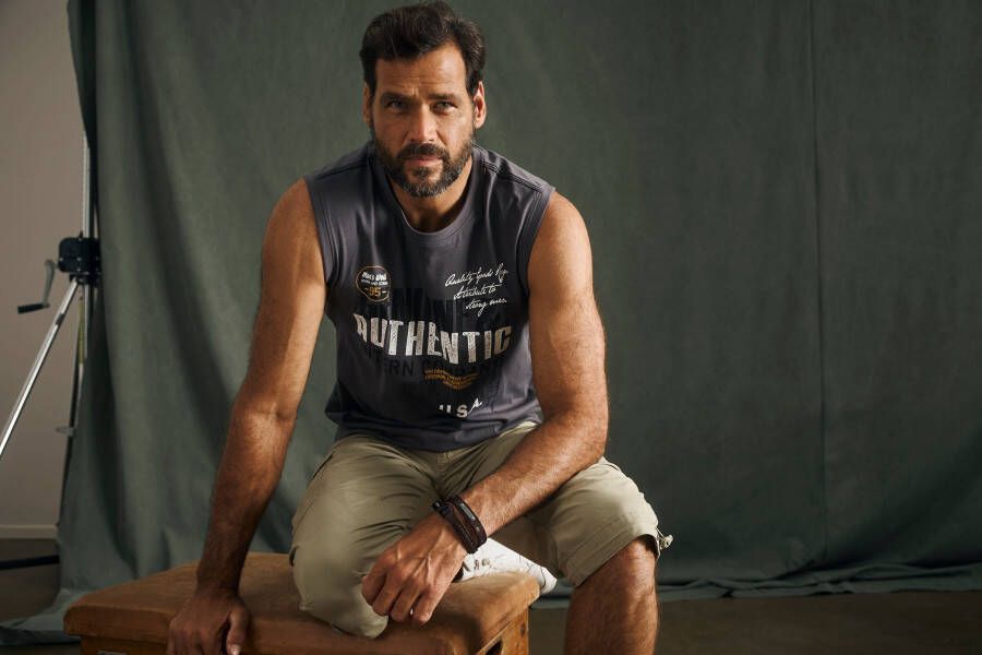 Man's World Muscle-shirt zonder mouwen bedrukt ronde hals van katoen