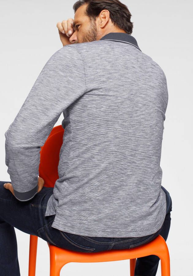 Man's World Poloshirt met lange mouwen Lange mouwen gemêleerde look polokraag van katoen