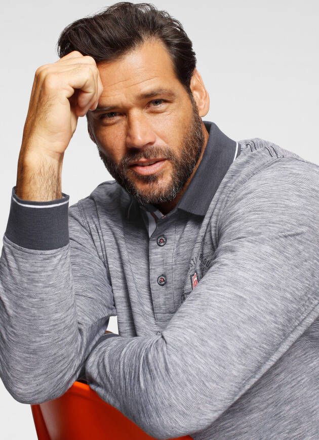 Man's World Poloshirt met lange mouwen Lange mouwen gemêleerde look polokraag van katoen