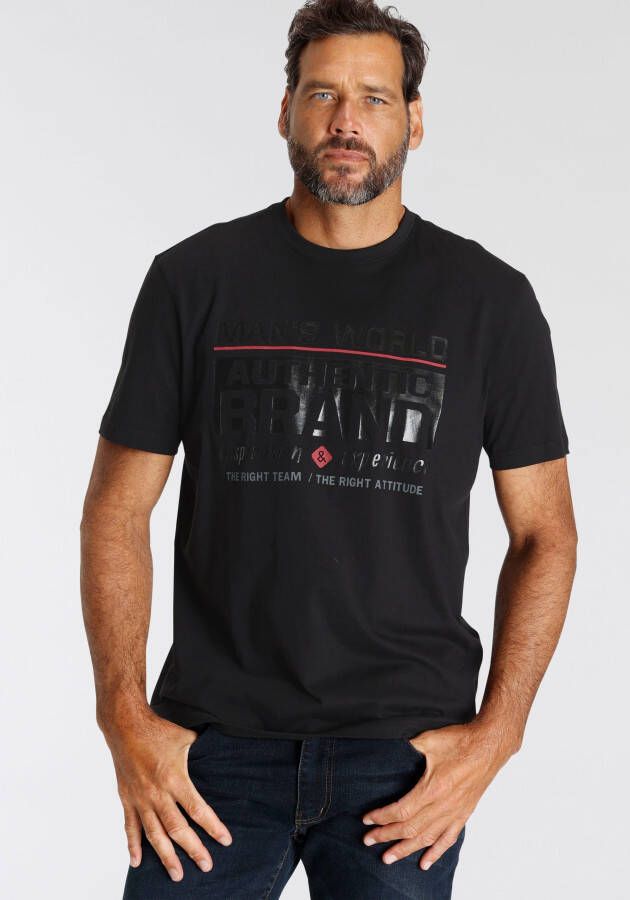 Man's World T-shirt Korte mouw met print ronde hals van katoen ook in grote maten