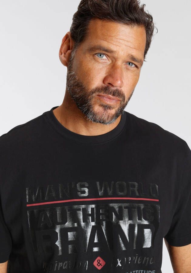 Man's World T-shirt Korte mouw met print ronde hals van katoen ook in grote maten