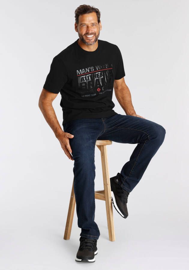 Man's World T-shirt Korte mouw met print ronde hals van katoen ook in grote maten