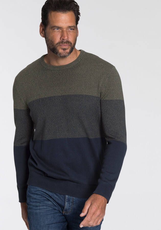 Man's World Trui met ronde hals Tot XL met blokstrepen