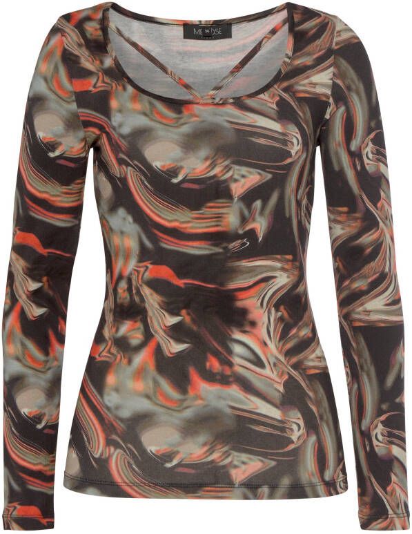 Melrose Shirt met lange mouwen lange mouwen getailleerd effen diepe ronde hals