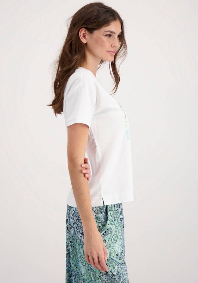 Monari Shirt met ronde hals met frontprint en pailletten