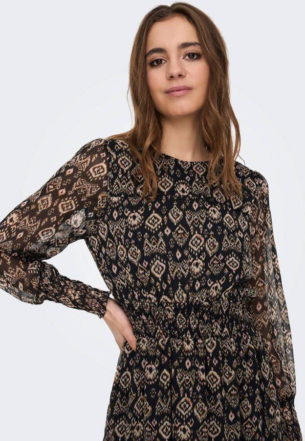 Only Gedessineerde jurk ONLISLA L S SMOCK DRESS PTM met volant
