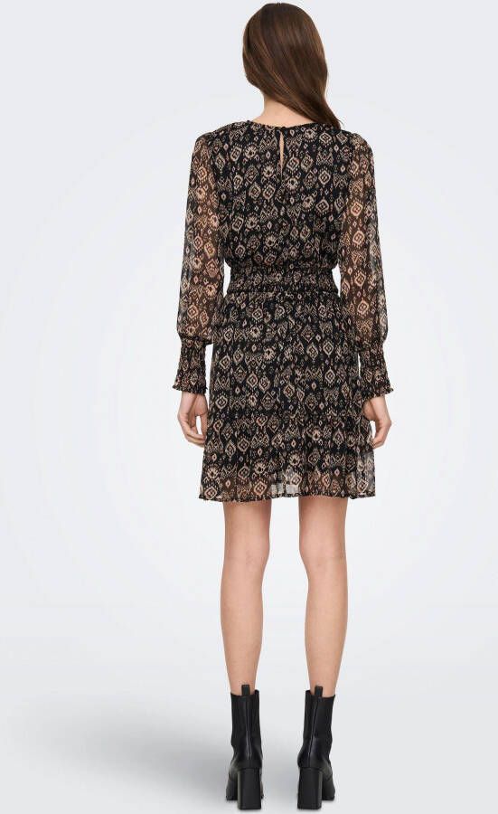 Only Gedessineerde jurk ONLISLA L S SMOCK DRESS PTM met volant
