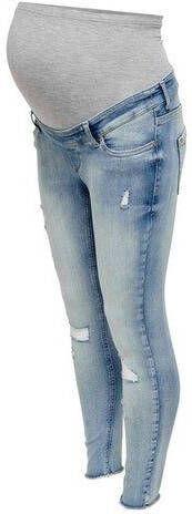 ONLY MATERNITY Zwangerschapsjeans OLMBLUSH MID SK RAW ANKLE DNM NOOS met destroyed-effect